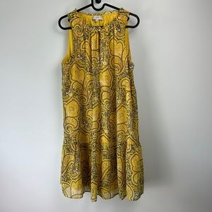 Loft Paisley Yellow Sleeveless Dress Medium
